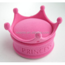 Wholesale fancy pink small crown round shape velvet ring box logo